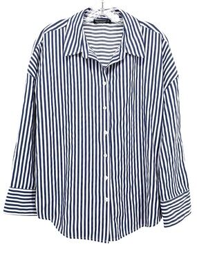 Emerson Lang Stripe V Neck Button Up Shirt XL Preppy